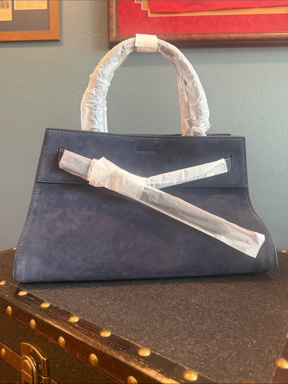 Veronica Beard Navy Suede Dash Bag